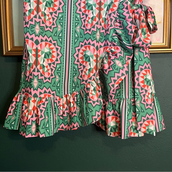 New Emily McCarthy Geometric Spring Dress w/ ruffle sleeve SZ Large - Picture 7 of 11